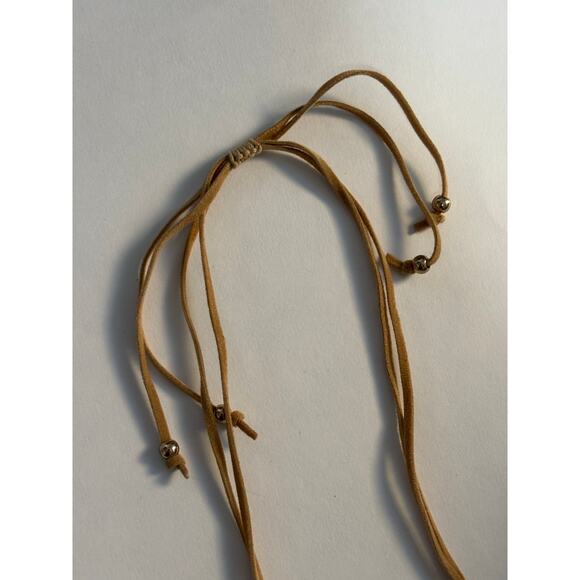 Plunder Women's Mary Jane White Beaded Cord Necklace Gold Accents Tassel BOHO - Picture 4 of 6